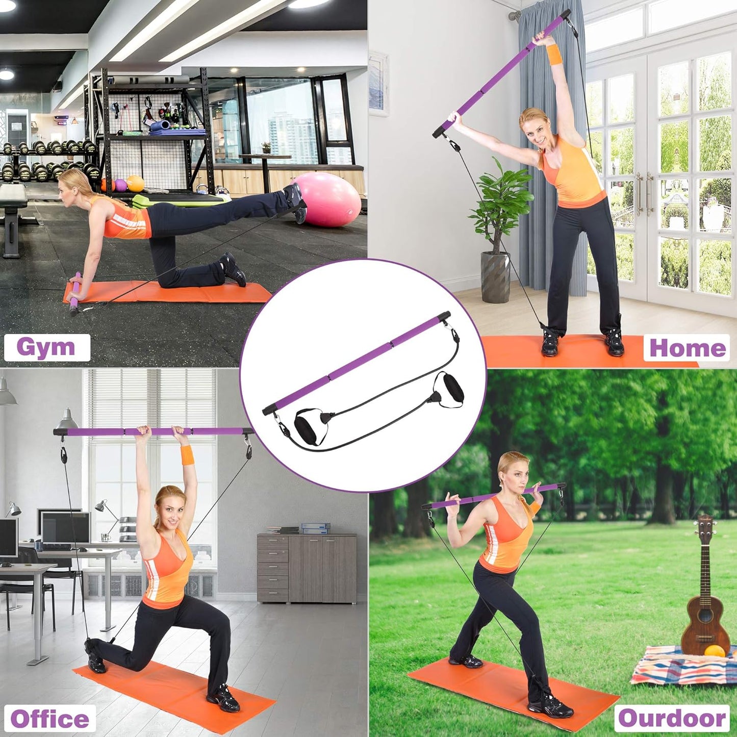 BodyCareSpace™ Portable Pilates Stick Bar with Resistance Bands